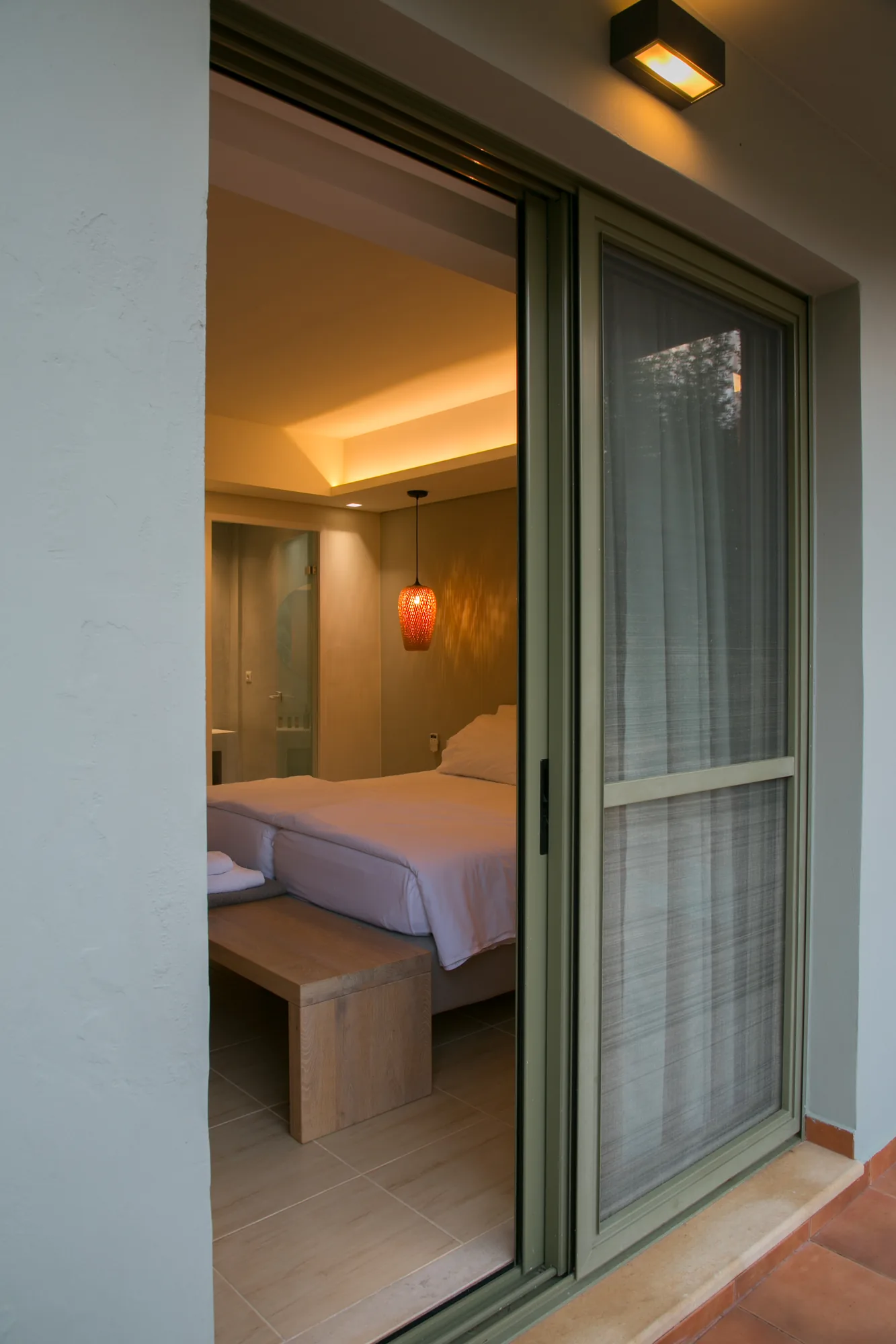Bedroom seen from the private balcony at Villa Thalia, Physis Villas Chania